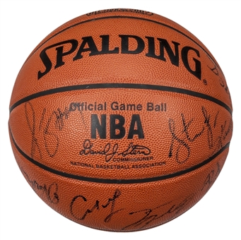 2002 NBA All-Star Game Used Team Signed Basketball With 22 Signatures: Rare with Michael Jordan and Kobe Bryant on Same Ball - Bryant All-Star Game MVP (PSA/DNA)
